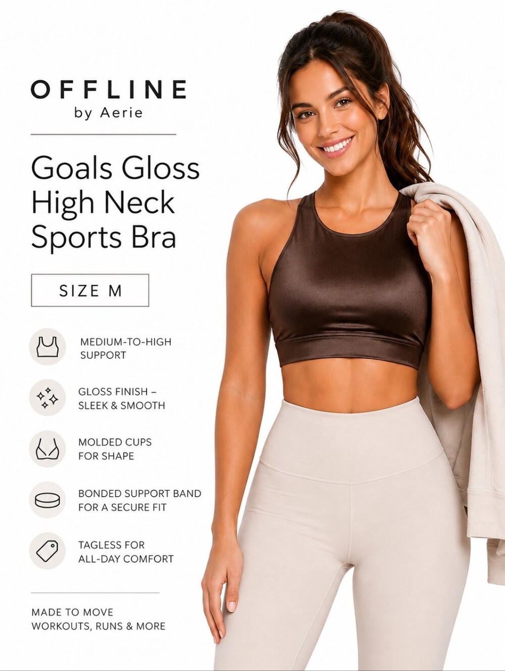 OFFLINE by Aerie Goals Gloss High Neck Sports Bra Size Medium